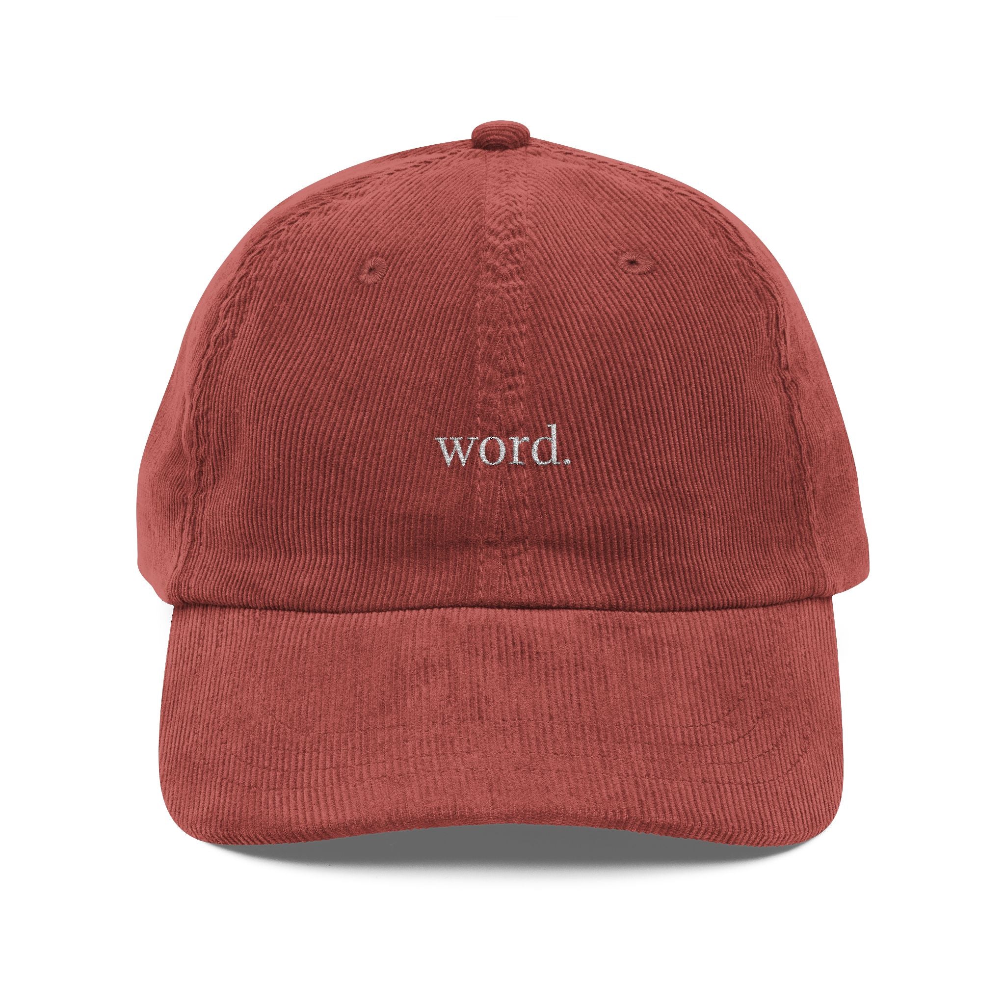 word. - Vintage Corduroy Cap - Stylish Embroidered Hat, Casual Wear, Great for Friends, Unique Gift for Holidays, Unisex Accessories