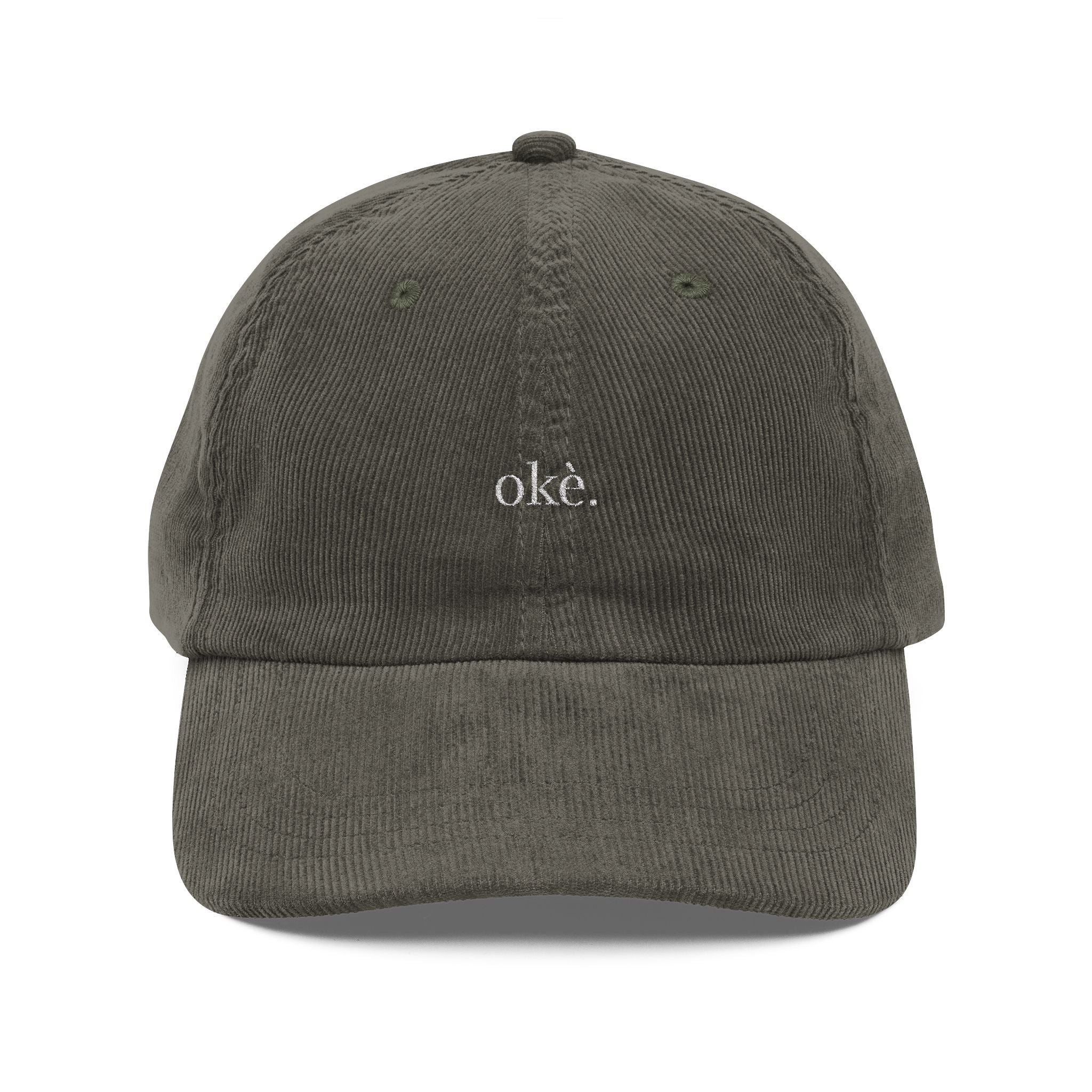 okè. - Vintage Corduroy Cap - Stylish Embroidered Hat, Casual Wear, Great for Friends, Unique Gift for Holidays, Unisex Accessories