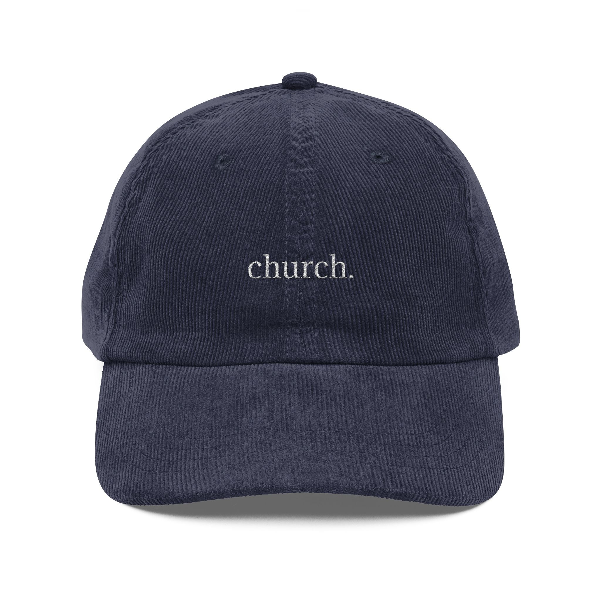 church. - Vintage Corduroy Cap - Stylish Embroidered Hat, Casual Wear, Great for Friends, Unique Gift for Holidays, Unisex Accessories