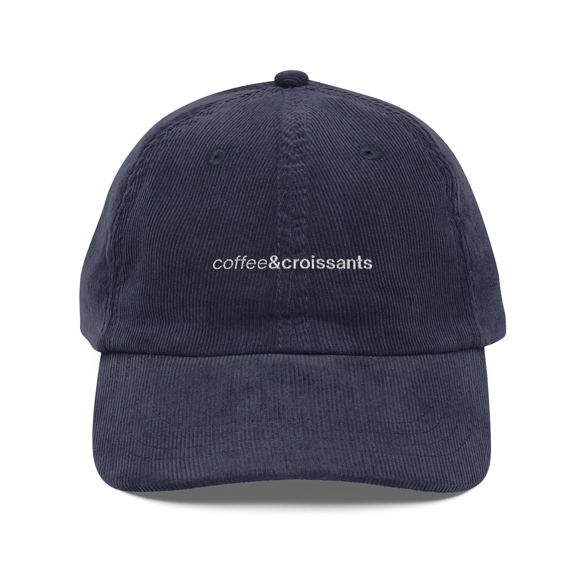 coffee&croissants - Vintage Corduroy Cap - Stylish Embroidered Hat, Casual Wear, Great for Friends, Unique Gift for Holidays, Unisex Accessories